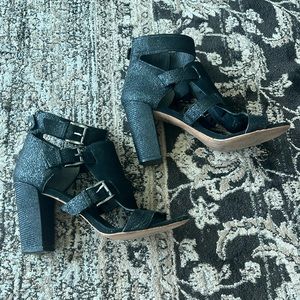 Rebecca Minkoff size 8.5 black gladiator with buckles chunky heels
